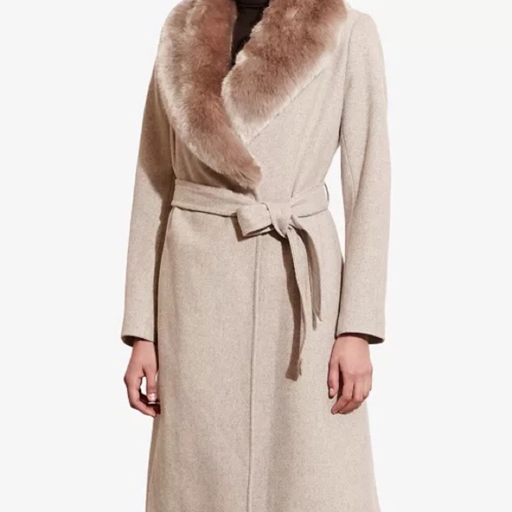 Wool Belted Coat Faux Fur Collar